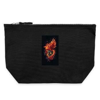 Phoenix Skull in Flames and Roses - Canvas Zip Pouch 22 x 23 cm - black - Front