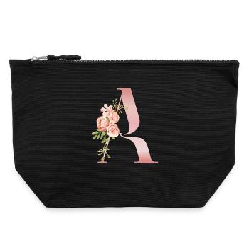 Monogramme A Florale Pastel - Pochette zippée en toile 22 x 23 cm - noir - Devant
