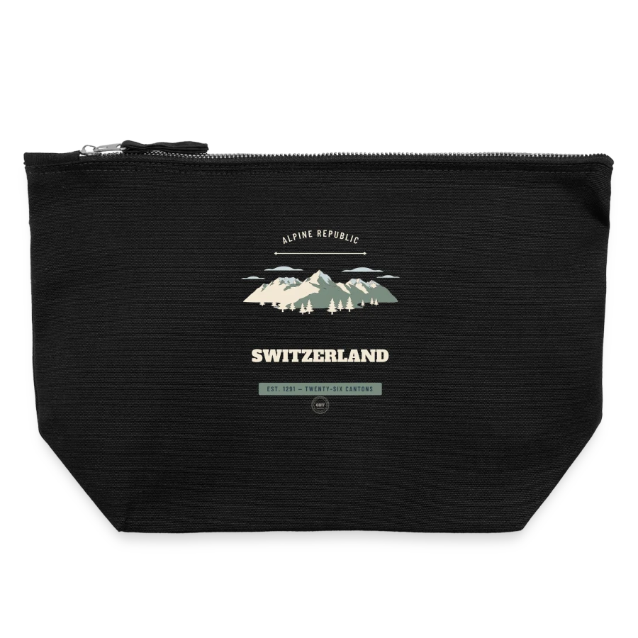 Switzerland badge on a canvas zip pouch 22 x 23 cm, black