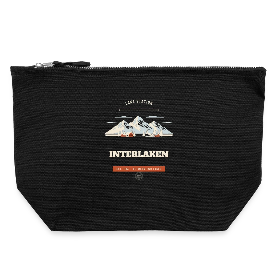 Interlaken badge on a canvas zip pouch 22 x 23 cm, black