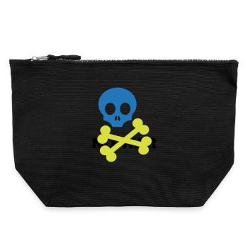 Neon Blue Skull and Crossbones - Canvas Zip Pouch 22 x 23 cm - black - Front