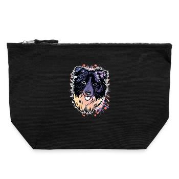 Border Collie éclaboussures de couleur - Pochette zippée en toile 22 x 23 cm - noir - Devant