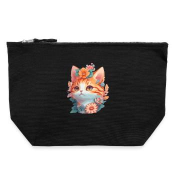 Rote Katze mit Blumen - Canvas Reißverschluss-Täschchen (22 x 23 cm) - Schwarz - Vorne