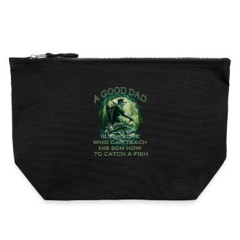 Fishermen fishing with lettering - Canvas Zip Pouch 22 x 23 cm - black - Front