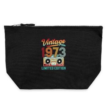 Vintage 70s Design with Retro Sound System - Canvas Zip Pouch 22 x 23 cm - black - Front