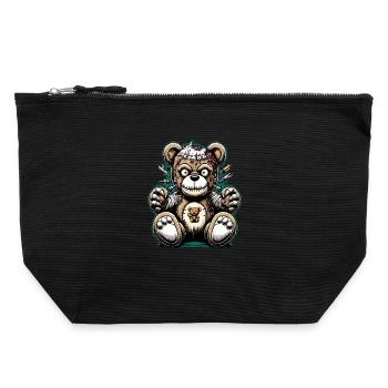 Ours en peluche vintage maman peluche - Pochette zippée en toile 22 x 23 cm - noir - Devant