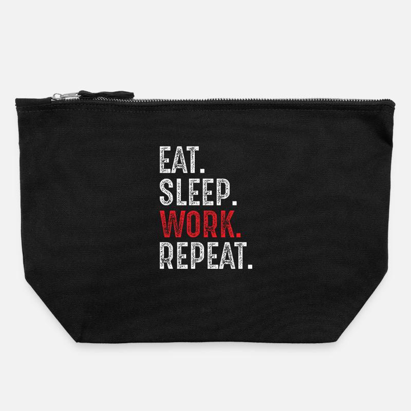 manger, dormir, travailler, répéter - Pochette zippée en toile 22 x 23 cm - noir