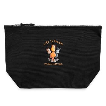 La vie est meilleure avec les chevaux Pferde Cartoon - Pochette zippée en toile 22 x 23 cm - noir - Devant