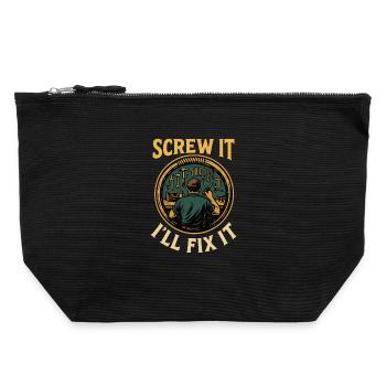 Screw It I'll Fix It Humorvoller Mechaniker Spruch - Canvas Reißverschluss-Täschchen (22 x 23 cm) - Schwarz - Vorne