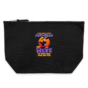 Sorcière avec jeu de mots pour Nettoyeur d’Halloween - Pochette zippée en toile 22 x 23 cm - noir - Devant