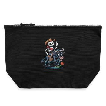 Skeleton Cowboy Rodeo on Wildebeest - Canvas Zip Pouch 22 x 23 cm - black - Front