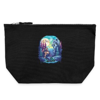 Rétro extérieur nature sauvage ours arbres - Pochette zippée en toile 22 x 23 cm - noir - Devant