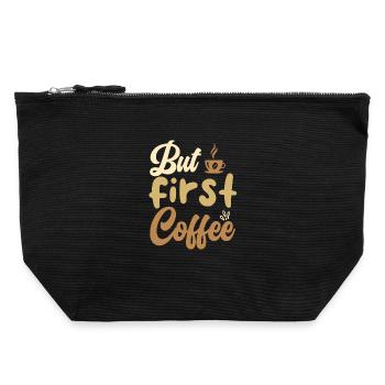 But First Coffee Coffee Motif - Canvas Zip Pouch 22 x 23 cm - black - Front