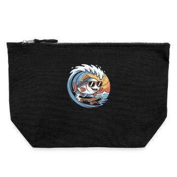 Poisson surfeur avec des lunettes de soleil - Pochette zippée en toile 22 x 23 cm - noir - Devant