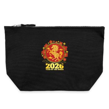 2026 Jahr des Pferde-Zodiac-Chinesischen Neujahrs - Canvas Reißverschluss-Täschchen (22 x 23 cm) - Schwarz - Vorne