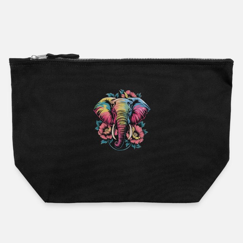  Bunter Elefant mit Blumen Boho Tierliebe Ethno - Canvas Reißverschluss-Täschchen (22 x 23 cm) - Schwarz