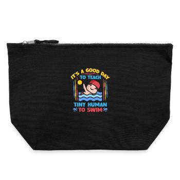 Moniteur de natation enseignant à de petits humains à nager - Pochette zippée en toile 22 x 23 cm - noir - Devant