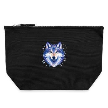 Geometrisches Wolf Design | Wildtier Kunst Print - Canvas Reißverschluss-Täschchen (22 x 23 cm) - Schwarz - Vorne