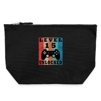 Level 15 Freigeschaltet Retro Controller - Canvas Reißverschluss-Täschchen (22 x 23 cm) - Schwarz - Vorne