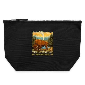 Camping de bisons du parc national de Yellowstone - Pochette zippée en toile 22 x 23 cm - noir - Devant