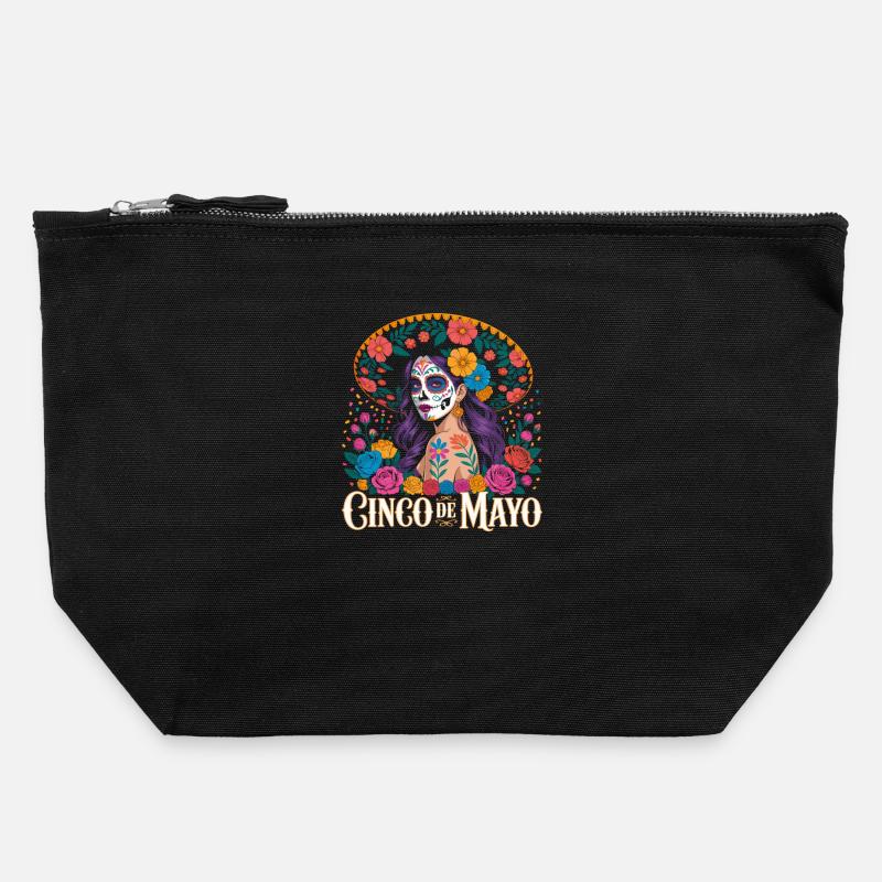 Cinco Mayo Sugar Skull Fiesta - Canvas Zip Pouch 22 x 23 cm - black