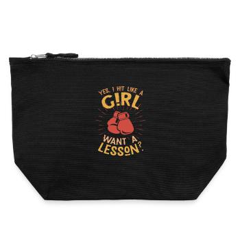 Girl Power Saying: Beat Like a Girl - Canvas Zip Pouch 22 x 23 cm - black - Front