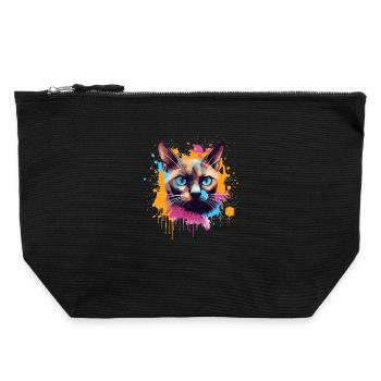 Colorful Splash Art Burmese Cat Face  - Canvas Zip Pouch 22 x 23 cm - black - Front