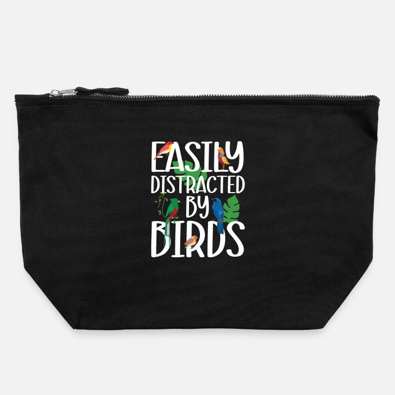 Facilement distrait par les oiseaux - Pochette zippée en toile 22 x 23 cm - noir