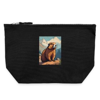 Marmotte dans les montagnes - Pochette zippée en toile 22 x 23 cm - noir - Devant