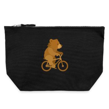 Fröhlicher Bär auf Fahrrad –Verspieltes Tierdesign - Canvas Reißverschluss-Täschchen (22 x 23 cm) - Schwarz - Vorne