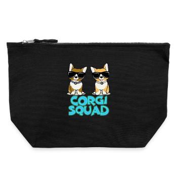 Corgi Squad – Cadeau pour les amoureux des chiens - Pochette zippée en toile 22 x 23 cm - noir - Devant