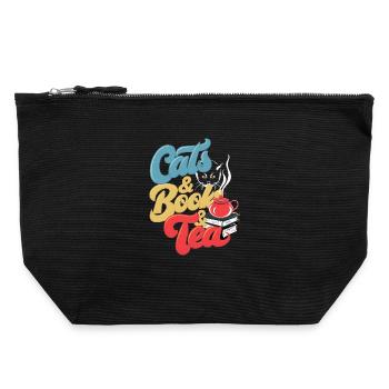 Chat et thé Imprimer - Pochette zippée en toile 22 x 23 cm - noir - Devant