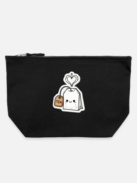 Kawaii Teebeutel mit Herzdampf - Canvas Reißverschluss-Täschchen (22 x 23 cm) - Schwarz