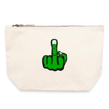 Middle Finger Stinky Finger Fuck You Design Green - Canvas Zip Pouch 22 x 23 cm - nature - Front