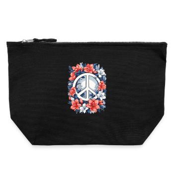 Peace sign with flowers - Canvas Zip Pouch 22 x 23 cm - black - Front