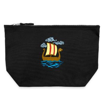Drakkar viking rigolo - Pochette zippée en toile 22 x 23 cm - noir - Devant