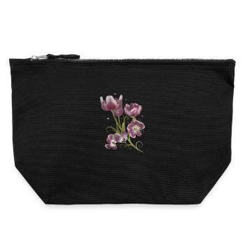 Tulips and Stars, Mixed Media Artwork - Canvas Zip Pouch 22 x 23 cm - black - Front