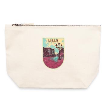 Badge retro, Lille France est ma ville natale - Pochette zippée en toile 22 x 23 cm - blanc naturel - Devant