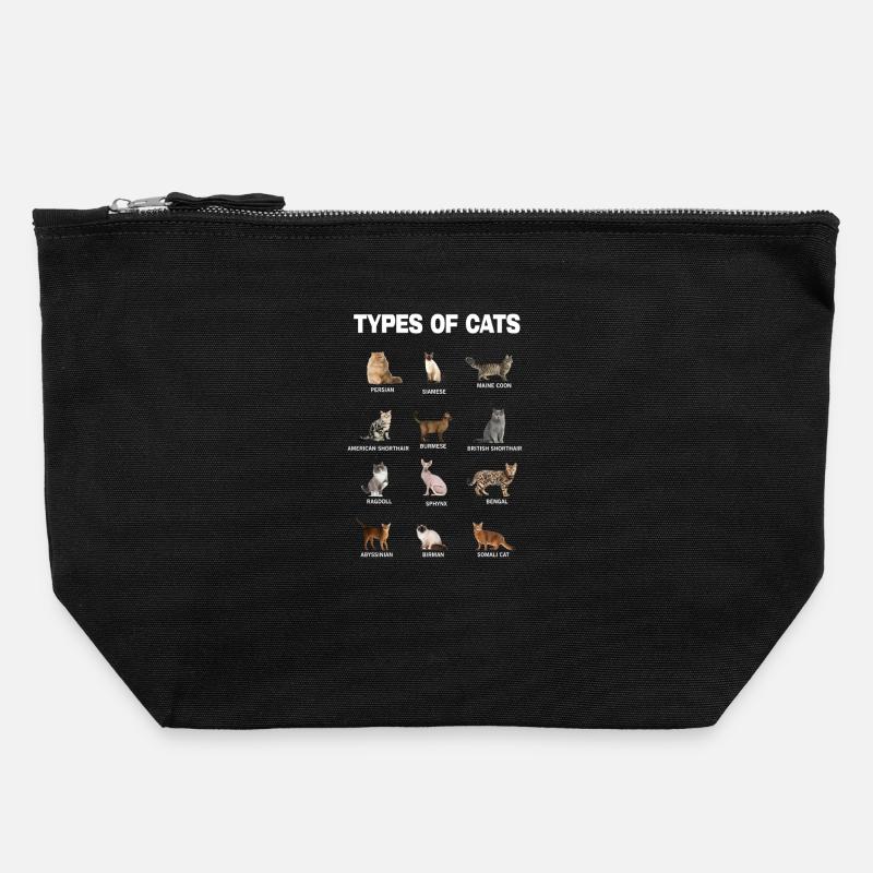 Types of Cats Educational Cat Breeds Chart Guide - Canvas Zip Pouch 22 x 23 cm - black