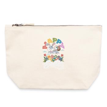 Joyeuse Pâques, douce chasse aux œufs du lapin, œufs de Pâques - Pochette zippée en toile 22 x 23 cm - blanc naturel - Devant