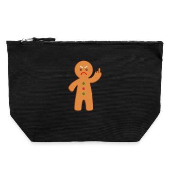 Lebkuchenmann Stinkefinger Mittelfinger - Canvas Reißverschluss-Täschchen (22 x 23 cm) - Schwarz - Vorne