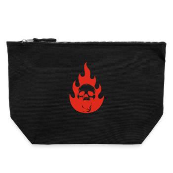 Totenkopf und rote Flamme - Canvas Reißverschluss-Täschchen (22 x 23 cm) - Schwarz - Vorne