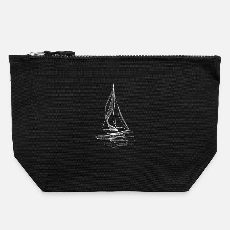 Sailboat Line Art – Minimalist Graphics - Canvas Zip Pouch 22 x 23 cm - black