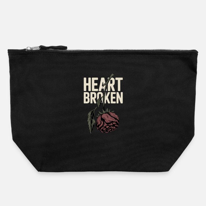 Broken Heart with Withered Rose - Canvas Zip Pouch 22 x 23 cm - black