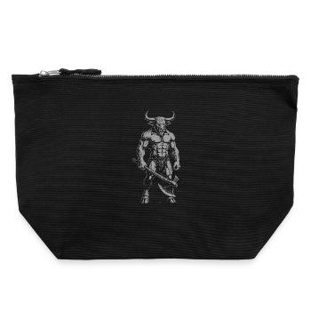 Mythical Minotaur Warrior Illustration - Canvas Zip Pouch 22 x 23 cm - black - Front