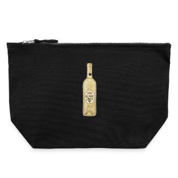 White wine bottle in embroidered look (printed) - Canvas Zip Pouch 22 x 23 cm - black - Front