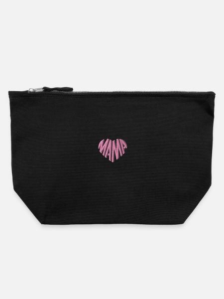 Mama Herz rosa bestickt - Canvas Reißverschluss-Täschchen (22 x 23 cm) - Schwarz
