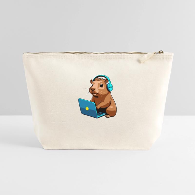 Capybara Programmer Coder Computer Canvas Zip Pouch 22 x 23 cm