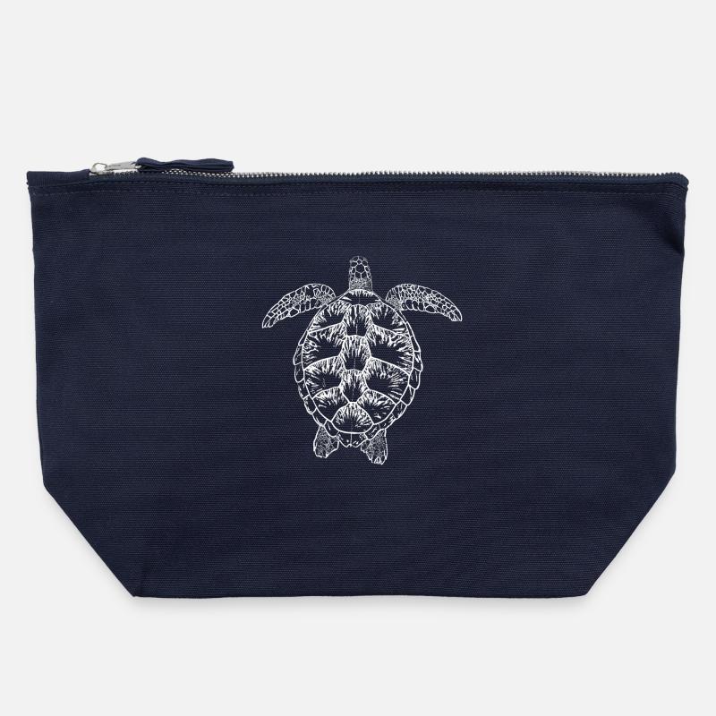 Turtle white2 - Canvas Zip Pouch 22 x 23 cm - navy
