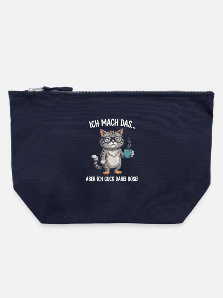 Grimmige Kaffee-Katze - Canvas Reißverschluss-Täschchen (22 x 23 cm) - Navy